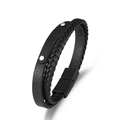 Herenarmband van dubbellaags zwart gevlochten leer met zilveren studs en magneetsluiting - Zwart