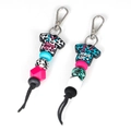 Llavero de cuentas de silicona con colgante Scrub Life leopardo y mosquetón metálico - Plateado