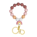 Porte-clés bracelet en perles silicone arc-en-ciel dégradé marron rose blanc et doré - café