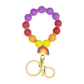 Bracelet porte-clés perles en silicone arc-en-ciel avec perles violettes et jaunes et or - Violet