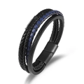 Mehrlagiges geflochtenes Lederarmband für Herren mit mattschwarzem Edelstahl Magnetverschluss - Schwarz Blau Mischung