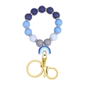 Porte-clés bracelet en perles de silicone bleu et gris avec pendentif arc-en-ciel et fermoir doré - Bleu foncé