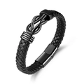 Herrenarmband aus schwarzem Leder mit Unendlichkeitssymbol und Magnetverschluss - Schwarz