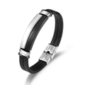 Bracciale multistrato da uomo in pelle nera e acciaio inossidabile con chiusura lucida - Mix Nero e Argento