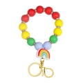 Rainbow silicone bead keychain wristlet with matte finish beads and gold ring - Red