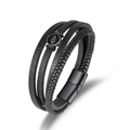 Men's multilayer braided leather bracelet with evil eye charm and magnetic clasp - Black