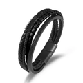 Mehrlagiges geflochtenes Herren-Lederarmband mit mattschwarzem Magnetverschluss aus Stahl - Schwarz