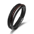Mehrlagiges geflochtenes Lederarmband für Herren mit schwarzem Magnetverschluss in Dunkelbraun - Schwarz Braun Gemischt