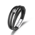 Multi-layer black braided leather bracelet for men with silver magnetic eye clasp - Steel