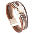Bracciale bohémien multistrato in pelle con pietra druzy bianca e chiusura magnetica - caffè