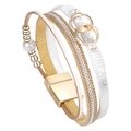 Bracciale bohémien multistrato in pelle con strass scintillanti e fibbia magnetica - Bianco