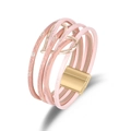 Bracciale multistrato in pelle rosa per donna con cuore dorato e chiusura magnetica - Oro rosa