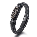 Bracciale da uomo in pelle fatto a mano con perla totem dZi e chiusura magnetica - Nero 2