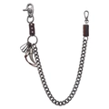 Chaîne de portefeuille hip-hop gris foncé avec garniture en cuir et pendentif corne - Marron