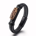 Bracciale multistrato in pelle da uomo con perlina Dzi e chiusura magnetica nera - Nero 1