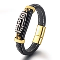 Bracciale in pelle nera fatto a mano con perla tibetana e chiusura magnetica oro - Nero 4