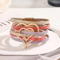Multi-layer heart pendant leather bracelet with gold magnetic clasp and animal textures - Mixed Color Heart