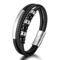 Mehrlagiges Lederarmband für Herren mit Natursteinperlen und Magnetverschluss - Schwarzes Armband