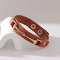 Braunes Lederarmband, doppellagig mit roségoldener Trense und verstellbarem Druckknopf - Braun