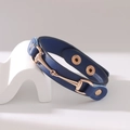 Verstellbares zweilagiges dunkelblaues Lederarmband mit Roségold-Trensenbeschlag - Blau