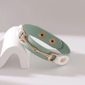 Minzgrünes Doppel-Lederarmband mit goldener Trensenschnalle und verstellbarem Druckknopf - Seeblau