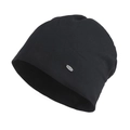 Classic black knitted beanie for men and women with elegant silver oval metal logo plate - L (58-60cm) / Black
