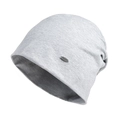 Light gray knitted beanie hat with a vintage metal logo emblem for men and women - L (58-60cm) / Light Gray
