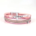 Pink bohemian multilayer leather bracelet with silver cross and BLESSED engraving - Cross Pink