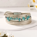Boho πολυεπίπεδο δερμάτινο βραχιόλι με τιρκουάζ πέτρες και μαγνητικό κούμπωμα - Χρυσό