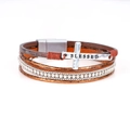Bohemian multilayer leather bracelet with a cross and sparkling rhinestones - Cross Brown