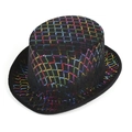 Classic black top hat featuring colorful rainbow sequin checkered patterns for parties - Black Rainbow Square Grid Sequin Style (3#)
