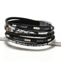 Bohemian multi-layer leather bracelet with cross beads and magnetic clasp in black and silver - Black
