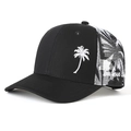 Fashionable black trucker hat with white palm tree embroidery and mesh back panel - L / Grey Mesh