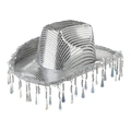 Cappello da cowboy disco argento con paillettes e nappe olografiche di perline - Adulto / Goccia d'Acqua Argento