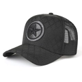 Unisex zwarte mesh trucker pet met lederen patch met ster en ademend ontwerp voor buiten - L (58-60cm) / Zwart