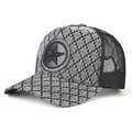 Unisex mesh trucker pet met ster-patch en zwart-wit pixel geometrisch patroon - L (58-60cm) / Grijs