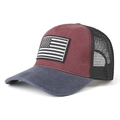 Burgundy trucker hat with American flag patch and breathable black mesh back - L (58-60cm) / Navy Blue Brim