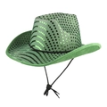 Close-up of green sequin cowboy hat showing wave texture and adjustable chin strap - 55-60cm / Green