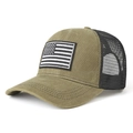 Olijfgroene en zwarte mesh baseballpet met Amerikaanse vlag patch in zijaanzicht - L (58-60cm) / Khaki Groen