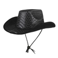 Detail of black western cowboy hat featuring shimmering sequins and adjustable chin strap - 55-60cm / Black