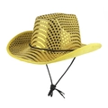 Funkelnder goldener Pailletten-Cowboyhut für Bühnenauftritte mit verstellbarem Band - 55-60cm / Gelb