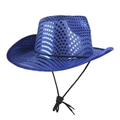 Funkelnder blauer Pailletten-Cowboyhut mit verstellbarem Riemen für Party und Bühne - 55-60cm / Königsblau