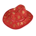 Red Christmas cowboy hat with gold bell patterns and Merry Christmas ribbon trim - Adult / Red Gold Bell and Star Style (MZ-2157-5)