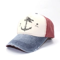 Gorra de béisbol retro lavada bicolor con estampado de ancla y visera desgastada - Marino Lavado & Rojo