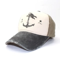 Gorra de béisbol vintage con estampado de ancla, lona color block y visera gastada - Ala Gris Oscuro