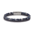 Double-layer men's bracelet with blue lapis lazuli beads and black leather band - Round Accessory + Lapis Lazuli Variant