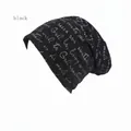 Bonnet noir souple avec motif de lettres grises pour hommes et femmes - Noir