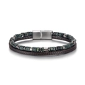 Double-layer bracelet with green stone beads, brown leather band, and silver magnetic clasp - Flat Accessory + Amazonite