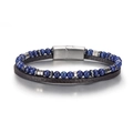 Double-layer men's bracelet with blue lapis beads, leather band and silver magnetic clasp - Flat Accessory + Lapis Lazuli