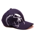 Detalle del bordado de calavera blanca en gorra de béisbol de sarga azul marino - Azul Marino Lado Izquierdo Calavera